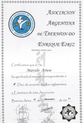 Diploma de 4to Dan otorgado por A.A.T.E.E.
